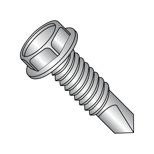 Hex Washer - Unslotted - Self Drilling Screws - Machine Threads  - 410 Stainless