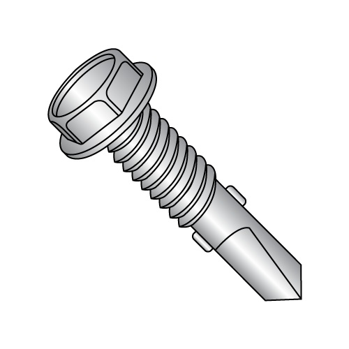 Hex Washer - Unslotted w/ Wings - Self Drilling Screws - Machine Threads - 410 Stainless