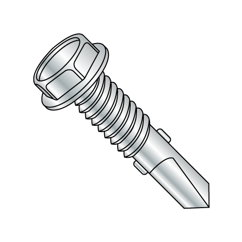 #4 Point - Hex Washer - Unslotted w/ Wings - Self Drilling Screws - Zinc