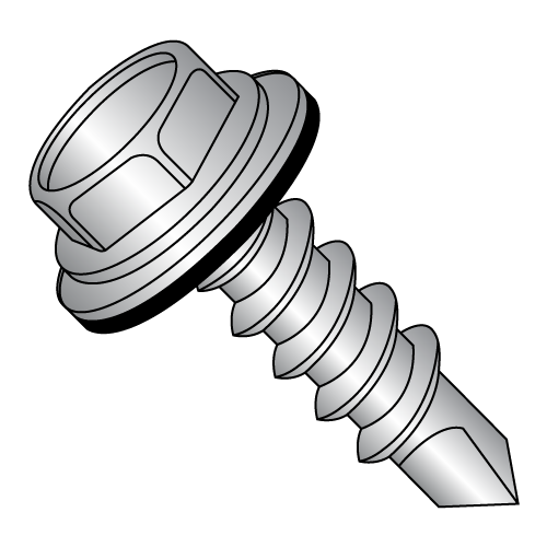 Hex Washer - Unslotted w/EPDM Washer - Self Drilling Screws - 18-8 Stainless