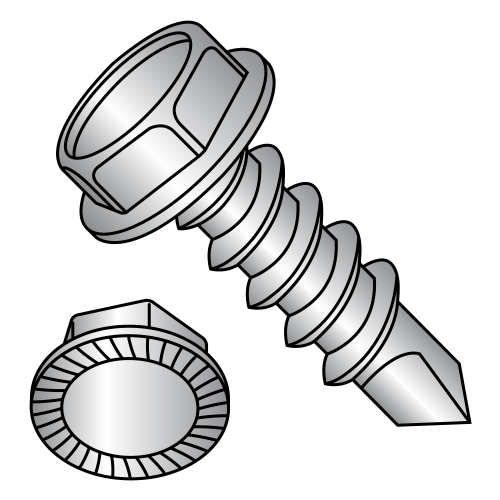 Unslotted - Serrated Hex Washer - Self Drilling Screws - 18-8 Stainless Steel