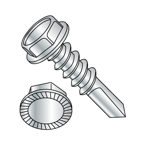 #4 Point - Serrated Hex Washer - Unslotted - Self Drilling Screw - Zinc