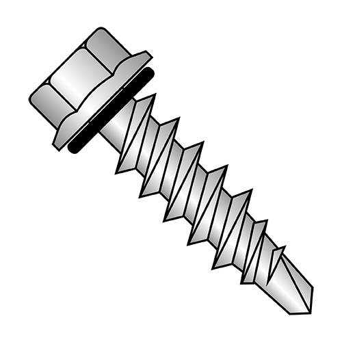 Unslotted - Hex Flange With Rubber Washer - Self Drilling Screws - #1 Stitch Point - 1,000 Hour Rated High Corrosion Resistance