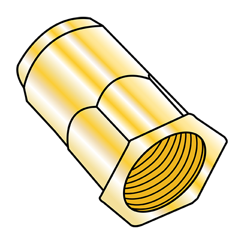 Large Flange - Semi-Hex Body - Rivet Insert Nuts - Zinc Yellow
