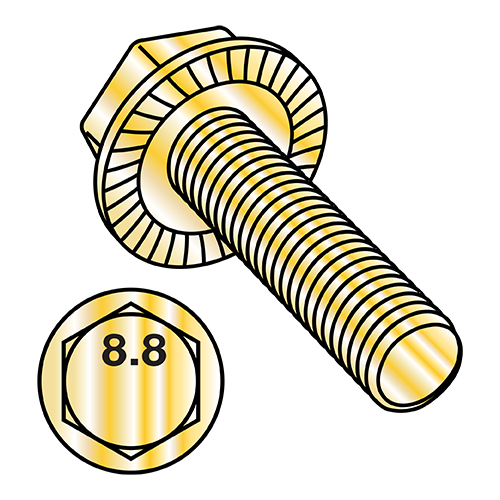 DIN 6921 - Serrated Hex Washer - Flange Screws - Class 8.8 - Zinc Yellow