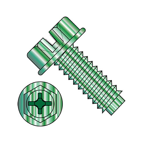 Combo(Slot/Phil) - Hex Washer - Machine Grounding Screws w/ Dog Point - Zinc Green