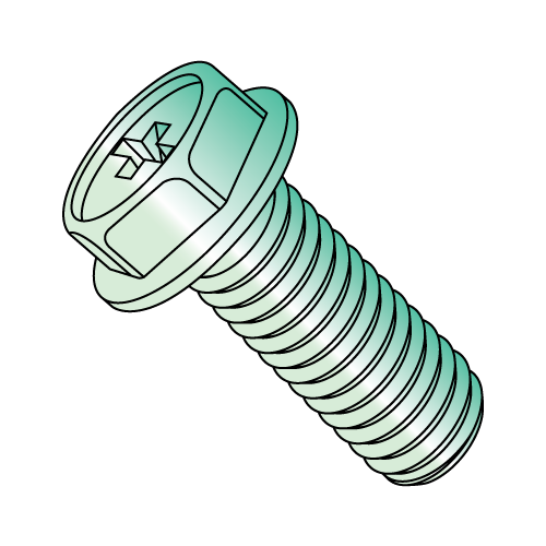 Phillips - Indented Hex Washer - Machine Screws - Zinc Green
