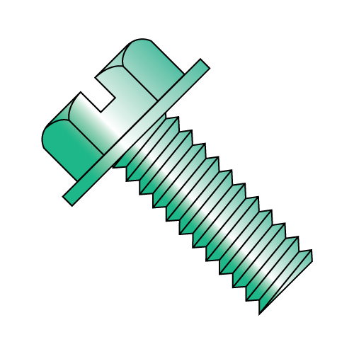 Slotted - Indented - Hex Washer - Zinc - Green - Machine Screws - Zinc Green