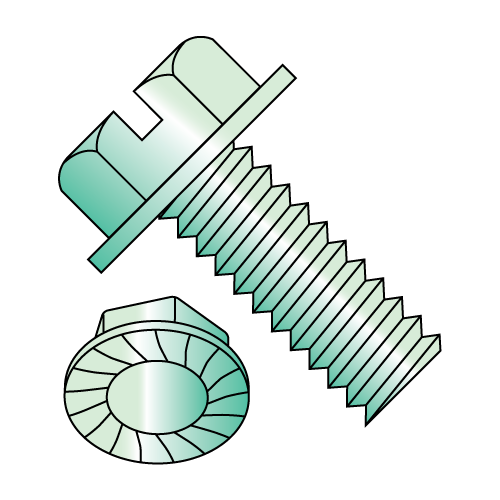 Serrated - Hex Washer - Slotted - Machine Screws - Green Zinc