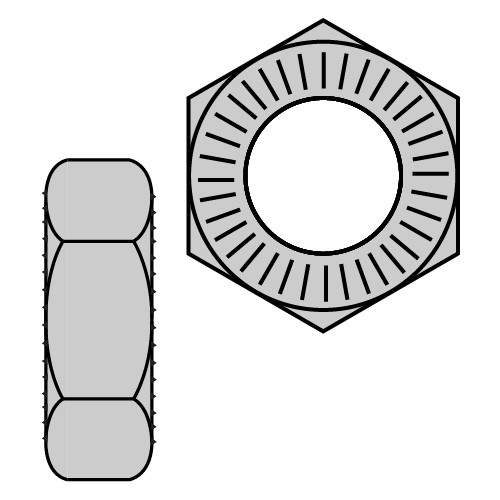 Double Serrated - Hex Lock Nuts - Case Hardened Steel - Zinc