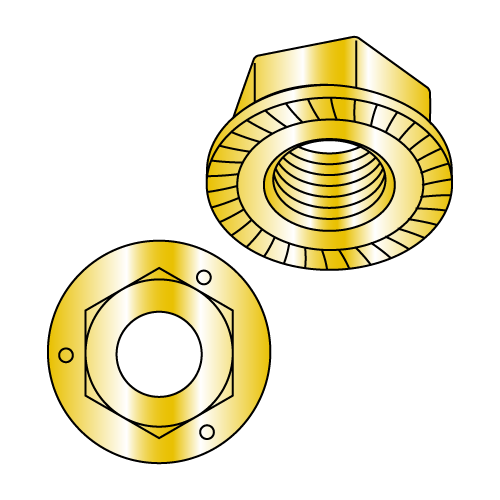 Grade 5 - Hex Serrated Flange Lock Nuts - Zinc Yellow