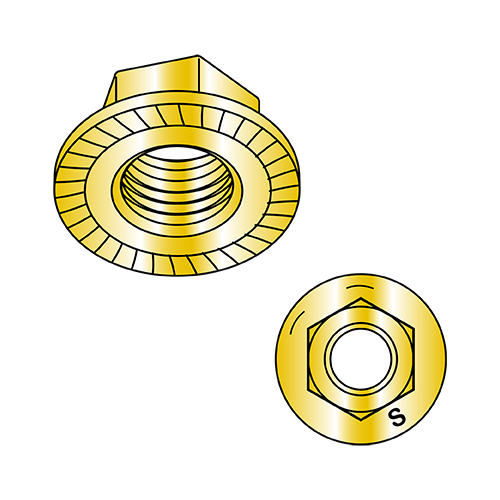Serrated - Large Flange Hex Nuts - Grade 8 - Zinc Yellow