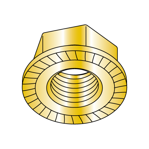 Serrated Hex Flange Lock Nut - Zinc Yellow Plated - Case Hardened