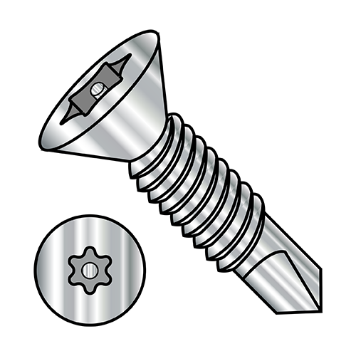 Flat - 6 Lobe Pin In - Self Drilling Screws - 18-8 Stainless