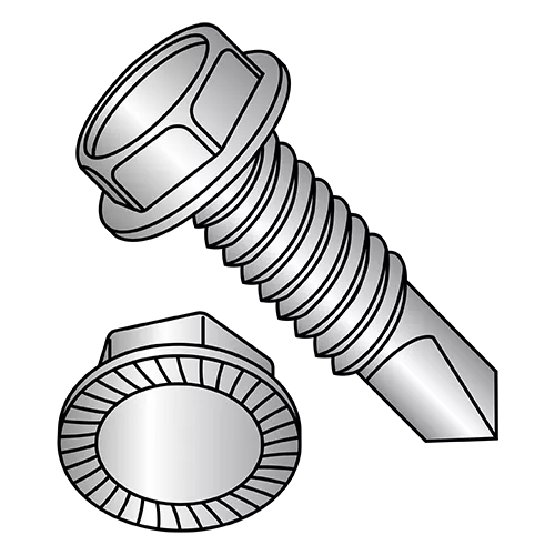 Unslotted - Serrated Hex Washer - Self Drilling Screws - Machine Screw Thread - 18-8 Stainless