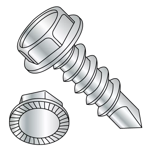 Serrated Hex Washer - Unslotted - Self Drilling Screws - Zinc #2 Point
