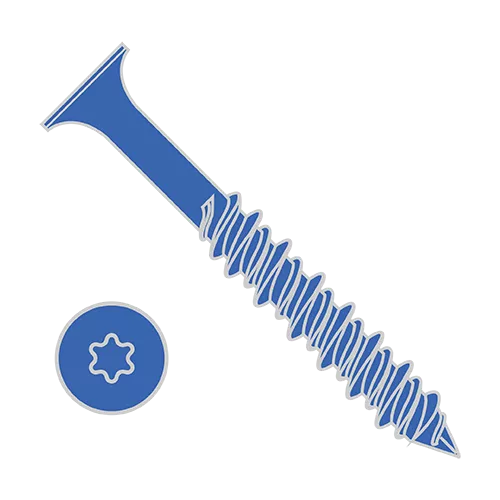 6 Lobe - Flat Head - Concrete Screw -  Blue Perma Seal With Drill Bit