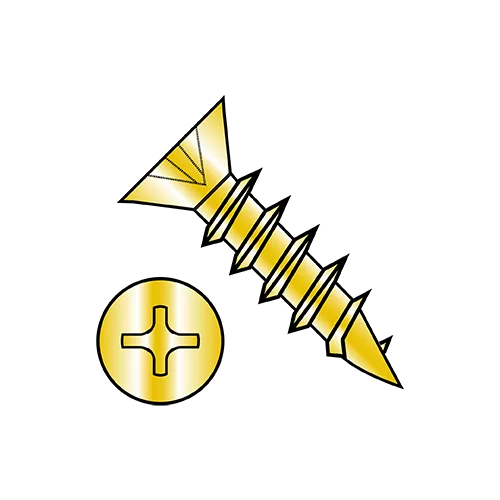 Flat - Phillips - Hinge Screws - Coarse Thread - Bright Brass 