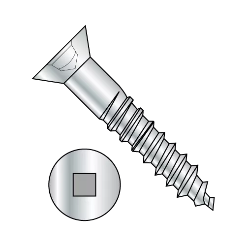 Flat - Square Recess - Full Body Wood Screws - Zinc