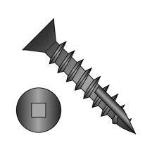6-13X1 Square Recess - Flat with Nibs  - Deep thread Wood Screw w/ Type-17 Point - Black Oxide