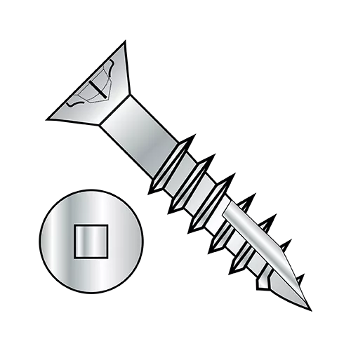 Square Recess - Flat with Nibs - Deep Thread Wood Screws w/ Type-17 Point - Partial Thread - Zinc