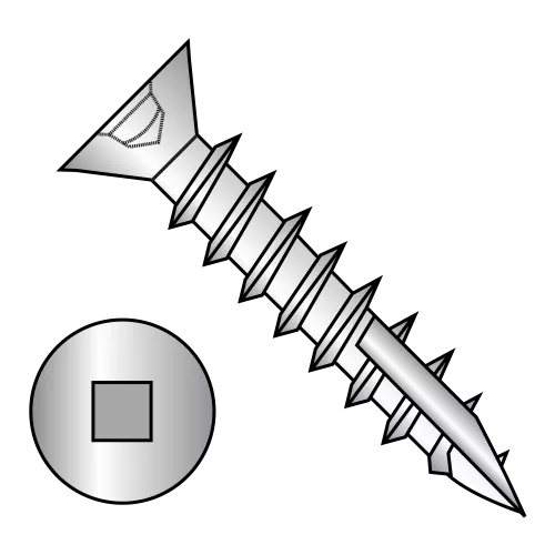 Square Recess - Flat (No Nibs) - Deep Thread Screws with Type-17 Point - Full Thread - Zinc