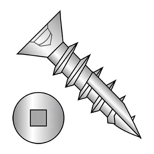 #2 Square Recess - Flat (No Nibs) - Deep Thread Wood Screws - #17 Point - Nickel 