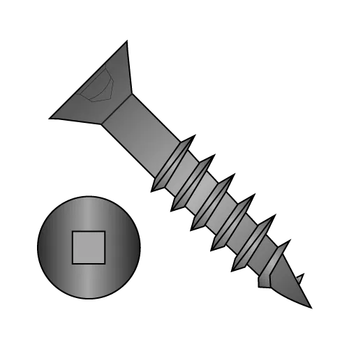 Flat - Square Recess - Deep Thread Wood Screws - Partial Thread - Black Oxide