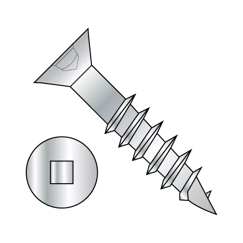 Flat - Square Recess - Deep Thread Wood Screws - Partial Thread - Zinc