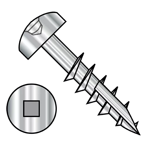 Pan - Square Recess - Deep Thread Wood Screws - #17 Point - Partially Threaded - 18-8 Stainless