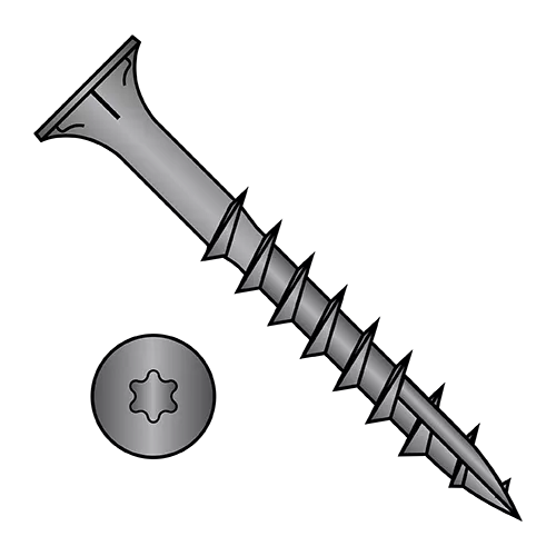 Six Lobe - Flat With Nibs - Deep Thread Wood Screws - #17 Point - Black Oxide- Partially Threaded