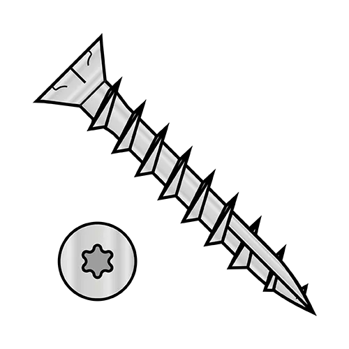 Six-Lobe - Flat Head w/ Nibs - Deck Screws - #17 Point - Full Thread - High Corrosion Resistance - Zinc