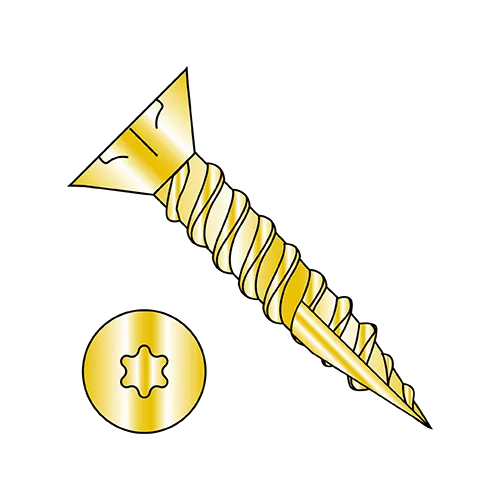 Six-Lobe - Flat Head with Nibs - Type 17 - Exterior Wood Screws - Zinc Yellow