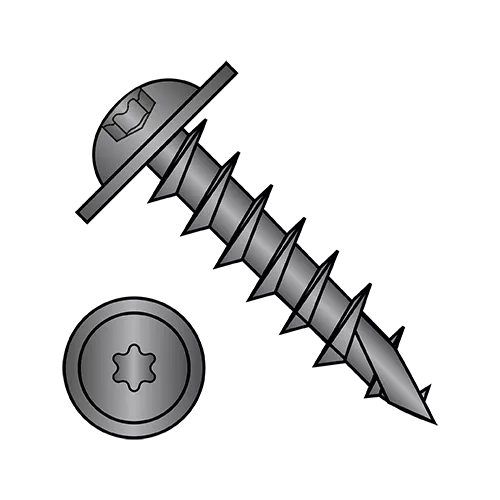 Round Washer - Six Lobe - Type 17 Point - Deep Thread Wood Screws - Black Oxide
