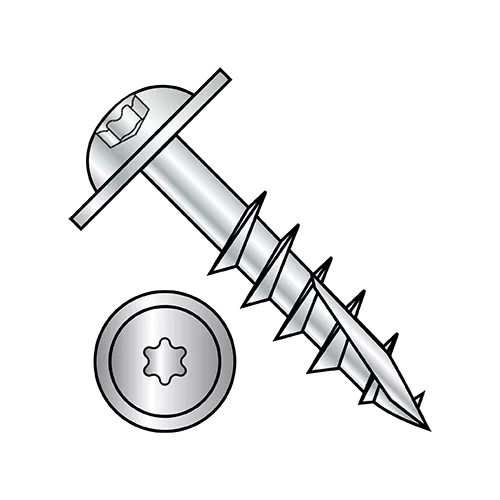 Round Washer - Six Lobe - Deep Thread Wood Screws - Long #17 Point - Partial Thread - Zinc