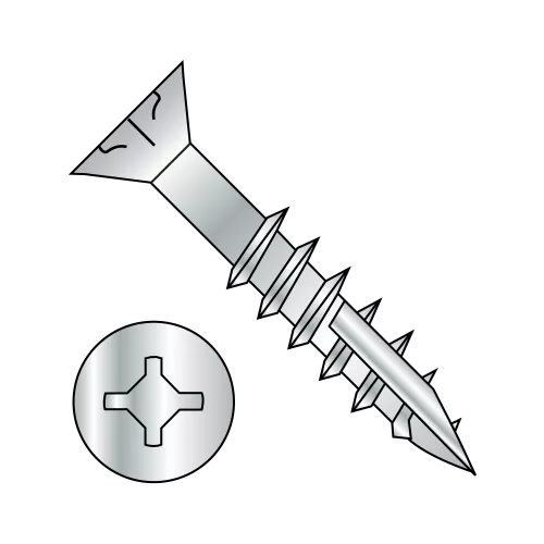 Square Phillips (Combo) - Flat With Nibs - Deep Thread Wood Screws - #17 Point - Zinc - Partial Thread