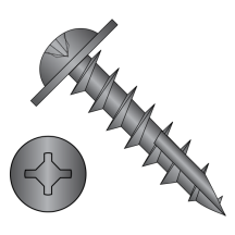 8-11X3/4 Round Washer - Combo Recess - Deep Thread Wood Screws #17 Point - Full Thread - Black Oxide