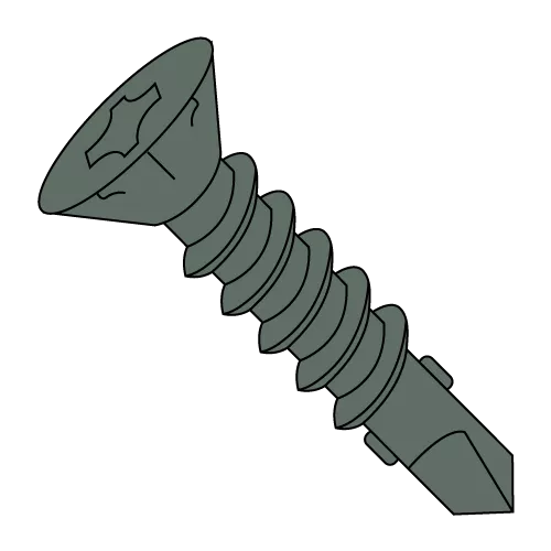Phillips - Flat w/Nibs & Wings - Self Drilling Screws - Space Thread - Green Ceramic