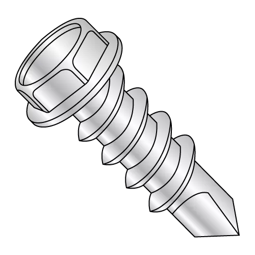 1/4" Hex Washer - Unslotted with #12 Head - Self Drilling Screws - Steel - Zinc