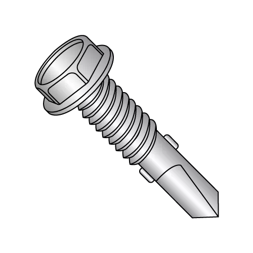Hex Washer - Unslotted w/ Wings - Self Drilling Screws - Machine Threads - 410 Stainless
