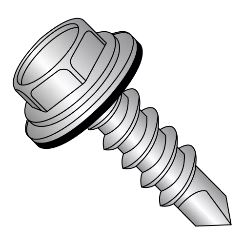 Hex Washer - Unslotted w/EPDM Washer - Self Drilling Screws - 18-8 Stainless