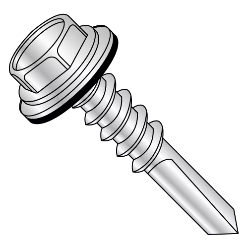 #5 Point - Hex Washer - Unslotted - with EPDM Washer - Self Drilling Screws - Steel - Zinc 