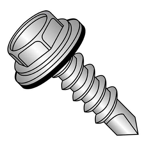 Unslotted - Hex Washer - Neo-EPDM Washer - Self Drilling Screws - Silver Ruspert