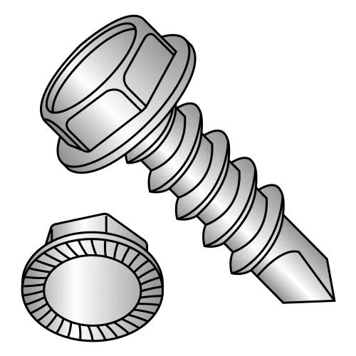 Unslotted - Serrated Hex Washer - Self Drilling Screws - 18-8 Stainless Steel