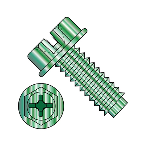 Combo(Slot/Phil) - Hex Washer - Machine Grounding Screws w/ Dog Point - Zinc Green