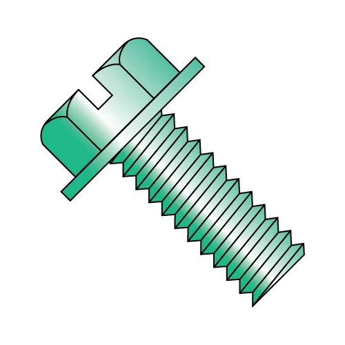 Slotted - Indented - Hex Washer - Zinc - Green - Machine Screws - Zinc Green