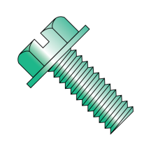 Slotted - Indented - Hex Washer - Zinc - Green - Machine Screws - Zinc Green