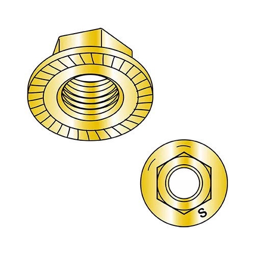 Serrated - Large Flange Hex Nuts - Grade 8 - Zinc Yellow