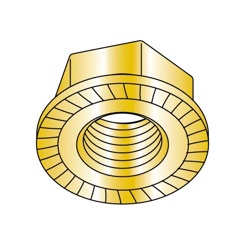 Serrated Hex Flange Lock Nut - Zinc Yellow Plated - Case Hardened