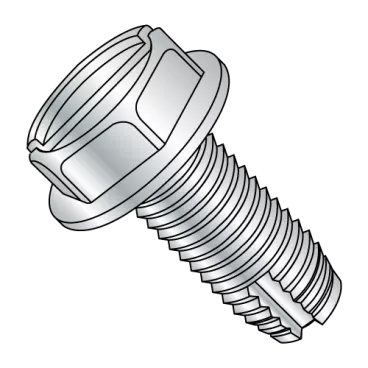 10-24X1  Slotted Indented Hex Washer Thread Cutting Screw Type 1 Fully Threaded Zinc Bake